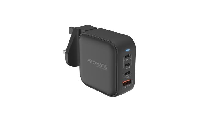 Promate GaNPort4-100PD  Super-Fast 100W Dual USB-C Power Delivery Wall Charger